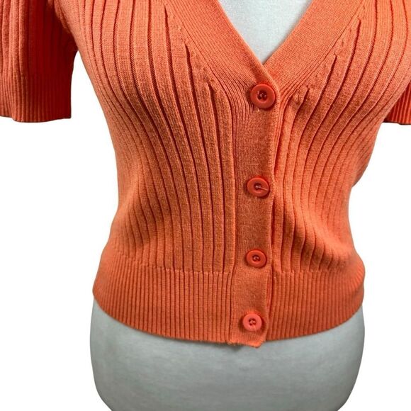 Ladies Vestique Brand Orange Ribbed Button Up Cardigan Size Medium - Picture 2 of 8